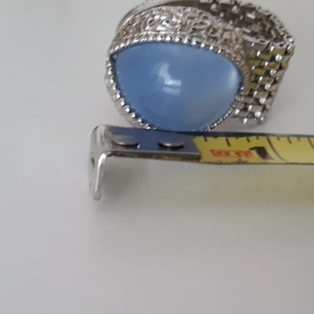 Cufflinks Vintage Swank Moonglow Cat's Eye Silvertone Metal Mesh Wrap**
